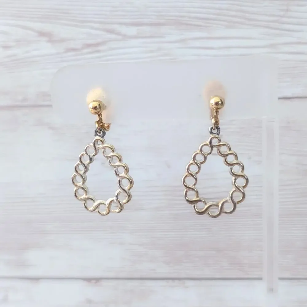 Vintage Clip On Earrings Gold Tone Dangle - Condition Issues